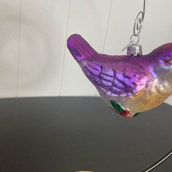 KSA Old World Christmas Ornament Colorful Glass Bird Pink Purple 5.5" Wide - Picture 3 of 8